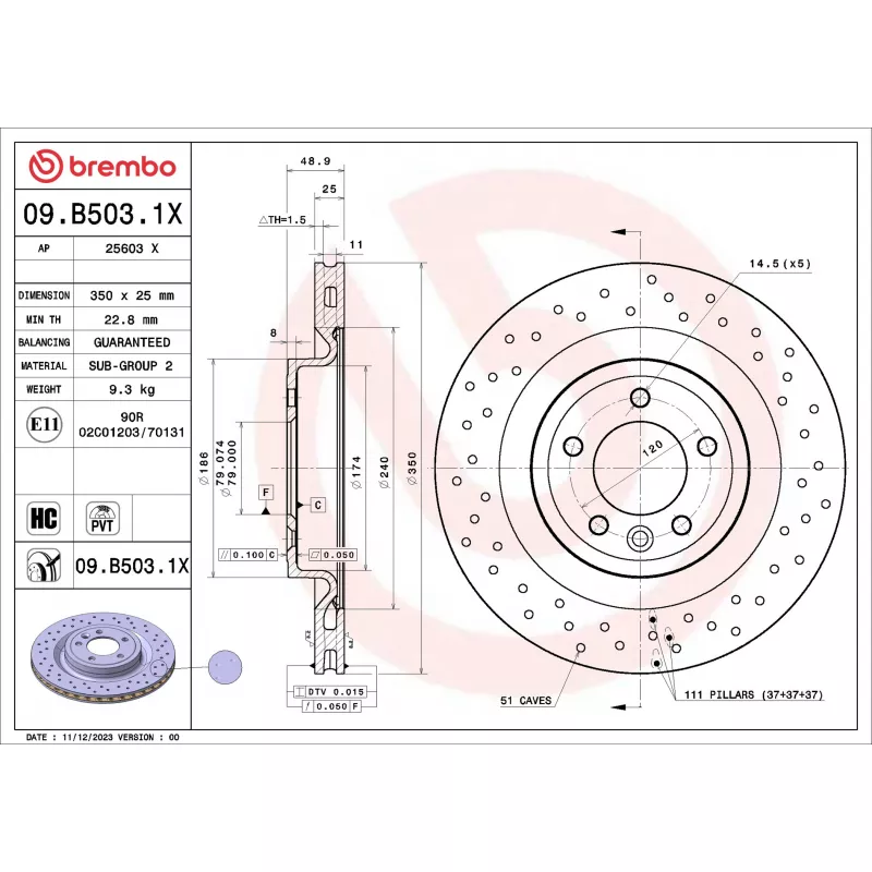 Jeu de 2 disques de frein arrière BREMBO 09.B503.1X