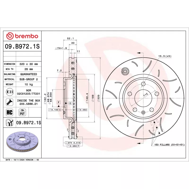 Jeu de 2 disques de frein avant BREMBO 09.B972.1S