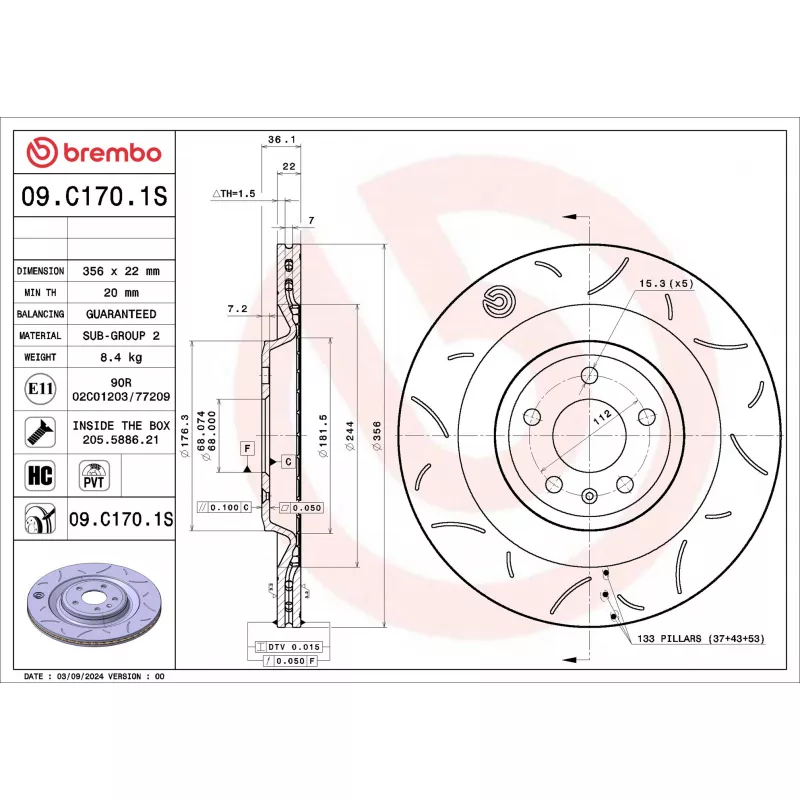 Jeu de 2 disques de frein avant BREMBO 09.C170.1S