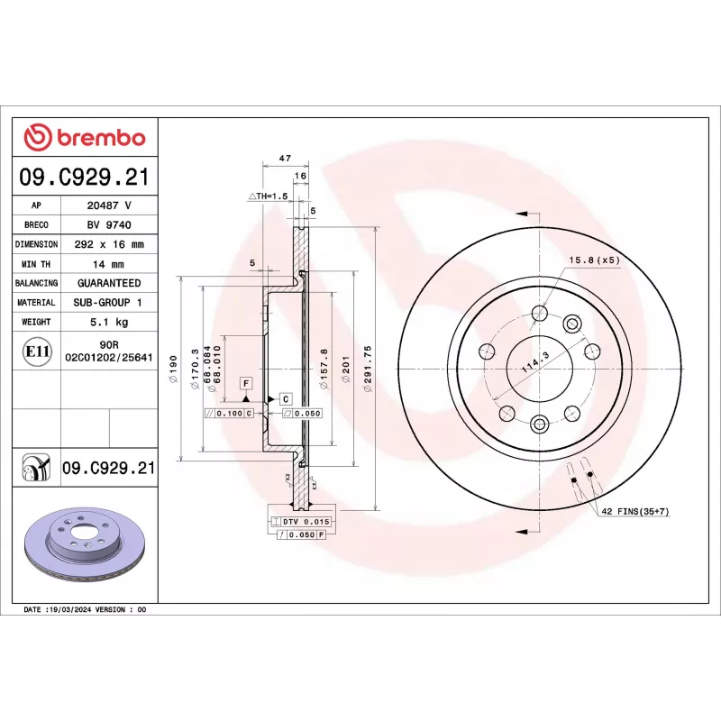 Jeu de 2 disques de frein avant BREMBO 09.C929.21