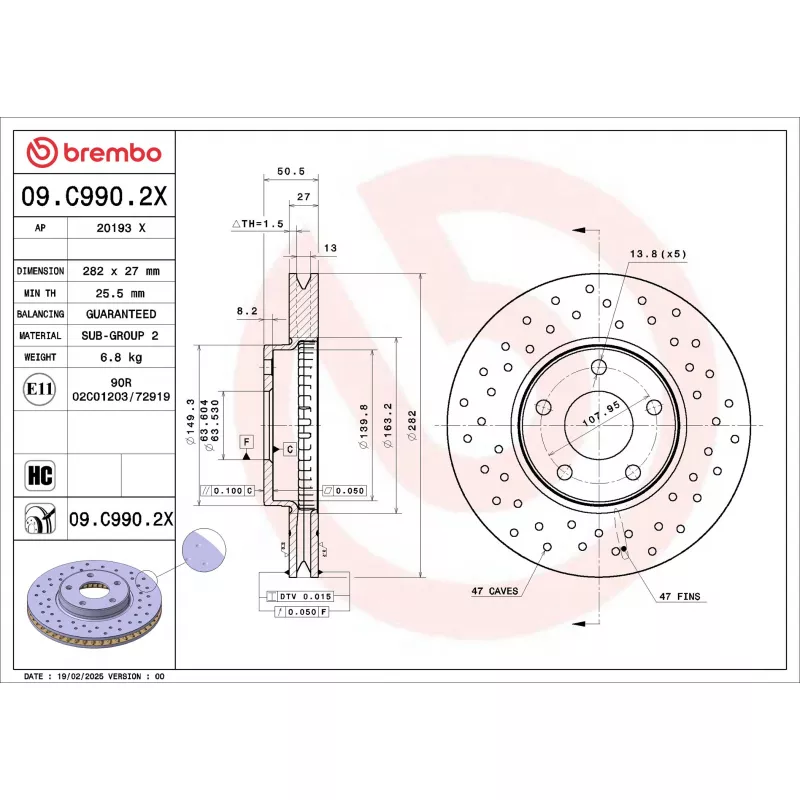 Jeu de 2 disques de frein avant BREMBO 09.C990.2X