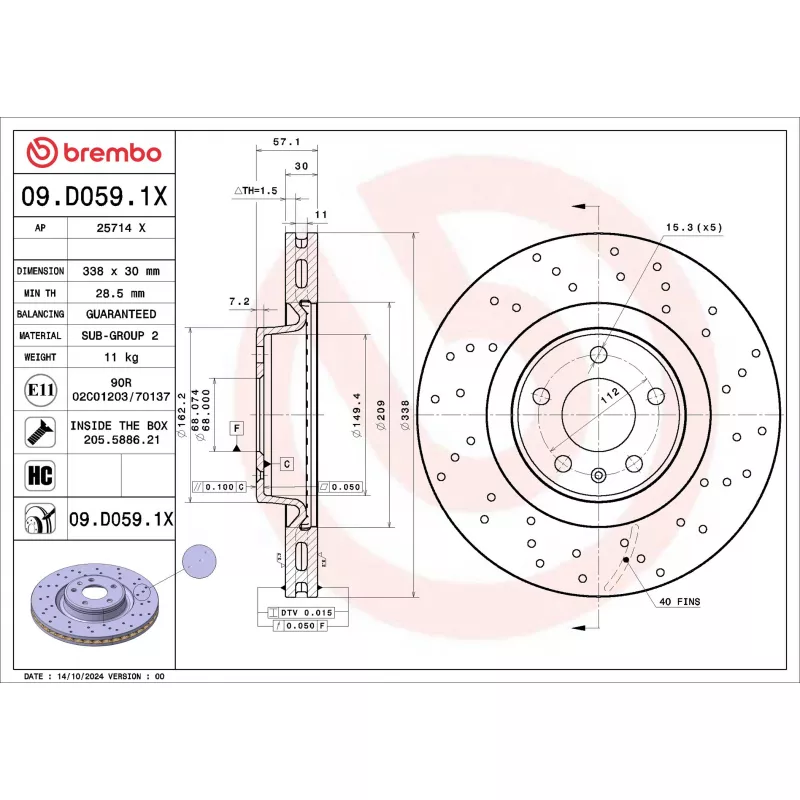 Jeu de 2 disques de frein avant BREMBO 09.D059.1X