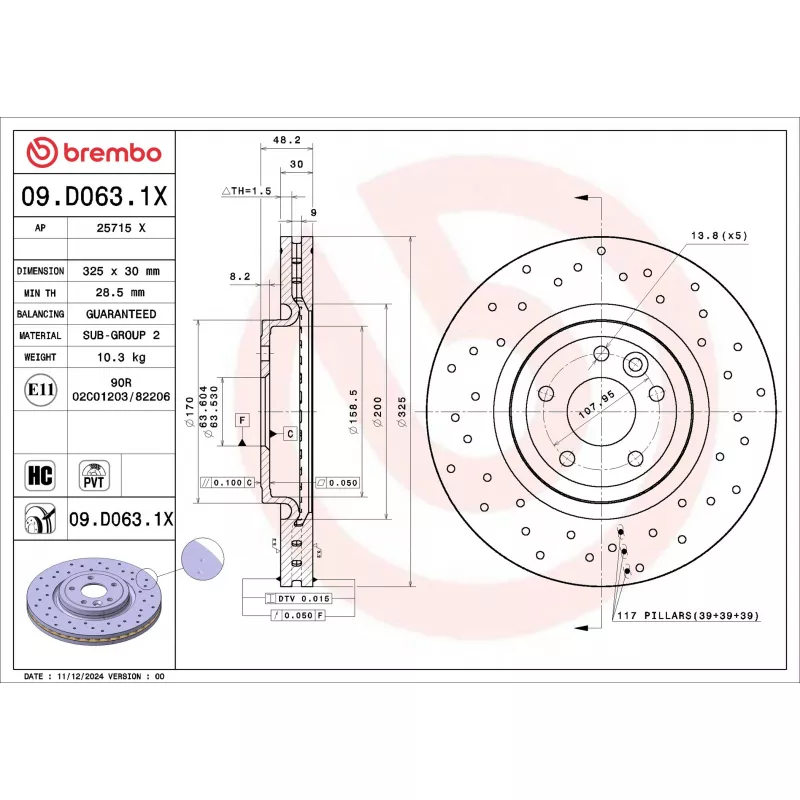 Jeu de 2 disques de frein avant BREMBO 09.D063.1X