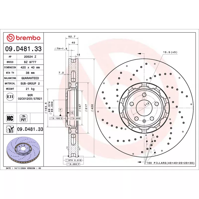 Jeu de 2 disques de frein avant BREMBO 09.D481.33