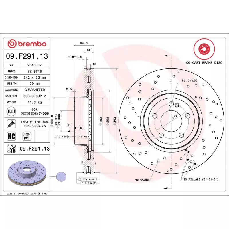 Jeu de 2 disques de frein avant BREMBO 09.F291.13