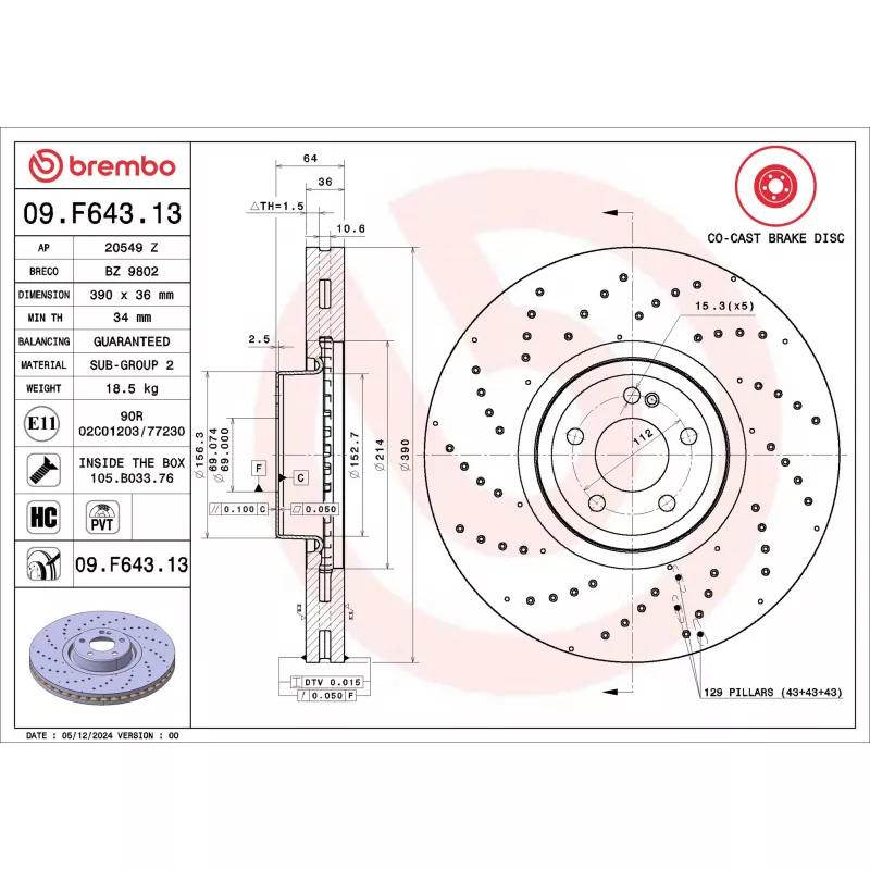 Jeu de 2 disques de frein avant BREMBO 09.F643.13