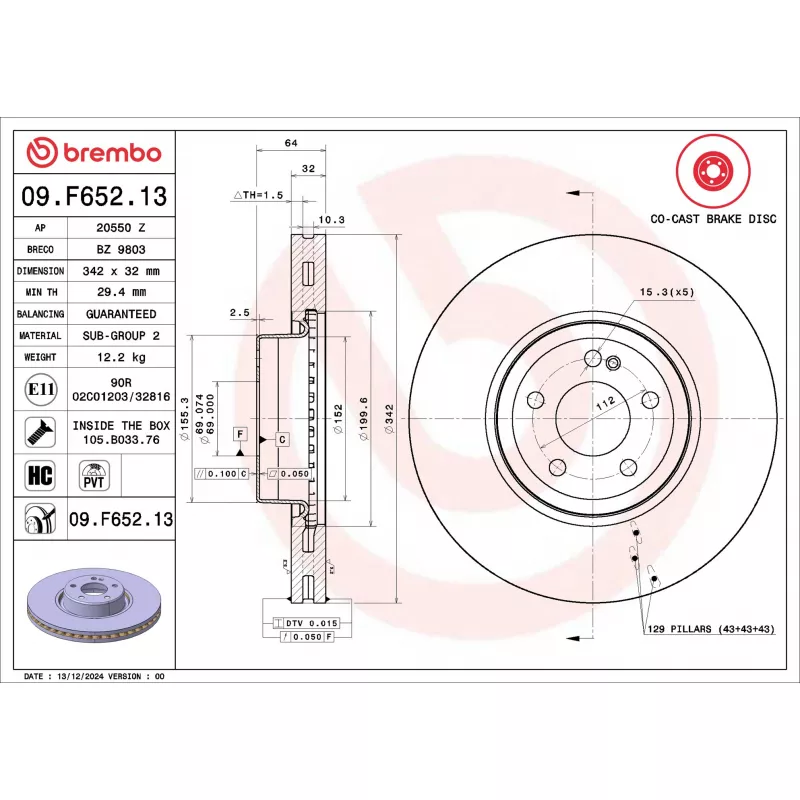 Jeu de 2 disques de frein avant BREMBO 09.F652.13