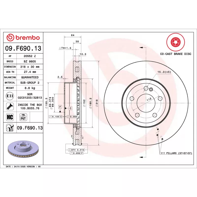 Jeu de 2 disques de frein avant BREMBO 09.F690.13