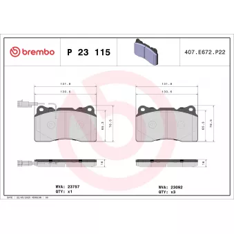 Jeu de 4 plaquettes de frein avant BREMBO P 23 115X