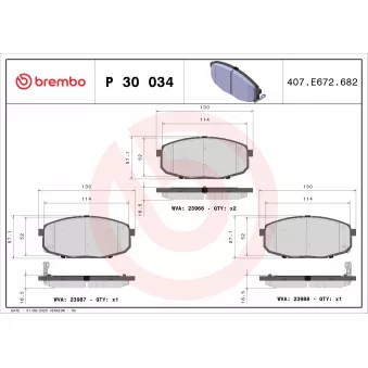 Jeu de 4 plaquettes de frein avant BREMBO P 30 034X