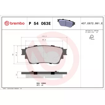 Jeu de 4 plaquettes de frein arrière BREMBO P 54 063E