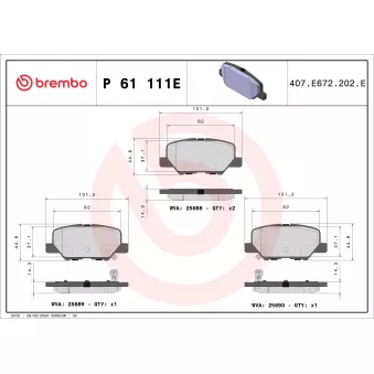 Jeu de 4 plaquettes de frein arrière BREMBO P 61 111E