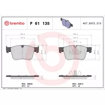 Jeu de 4 plaquettes de frein avant BREMBO P 61 135X