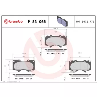 Jeu de 4 plaquettes de frein avant BREMBO P 83 066X