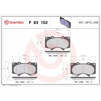 Jeu de 4 plaquettes de frein avant BREMBO P 83 102X