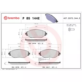 Jeu de 4 plaquettes de frein avant BREMBO P 85 144E