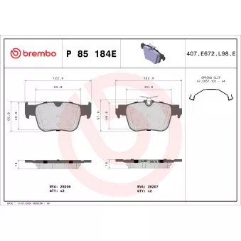 Jeu de 4 plaquettes de frein arrière BREMBO