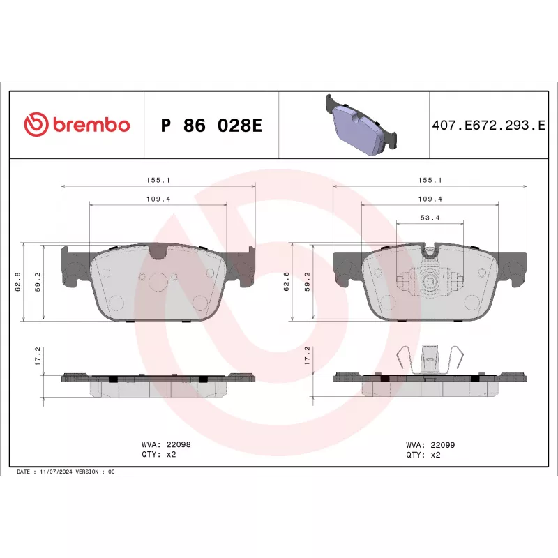Jeu de 4 plaquettes de frein avant BREMBO P 86 028E