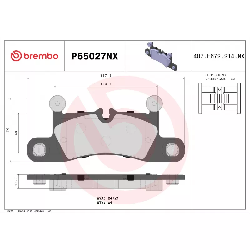 Jeu de 4 plaquettes de frein avant BREMBO P65027NX