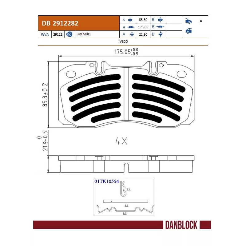 Jeu de 4 plaquettes de frein avant DANBLOCK DB 2912282