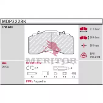 Jeu de 4 plaquettes de frein avant MERITOR
