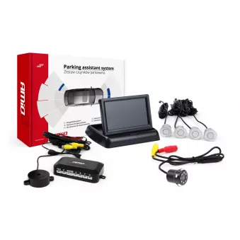 Ensemble de capteurs de stationnement TFT02 4,3" avec caméra HD-307-IR 4 capteurs argentés AMIO 02716