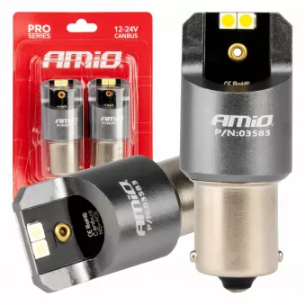 Ampoules LED CANBUS série PRO BA15S P21W 4x3030 SMD blanches 12V 24V - AMIO 03583