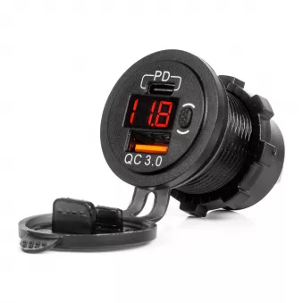 Chargeur de voiture avec ports USB et testeur de tension étanche avec interrupteur USB + USB C QC3.0 12/24V - AMIO 04222