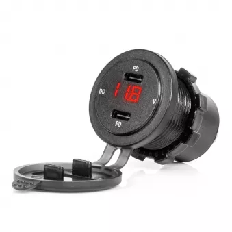 Chargeur de voiture avec ports USB et testeur de tension étanche 2x USB-C 12V 24V - AMIO 04225