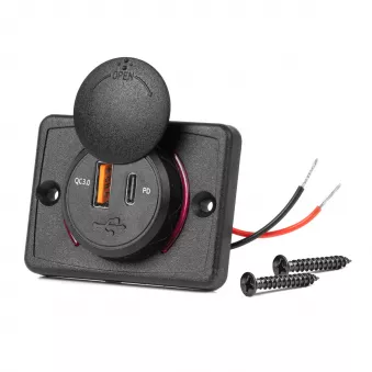 Chargeur de voiture carré étanche avec ports USB + USB-C QC3.0 12V 24V AMIO 04231