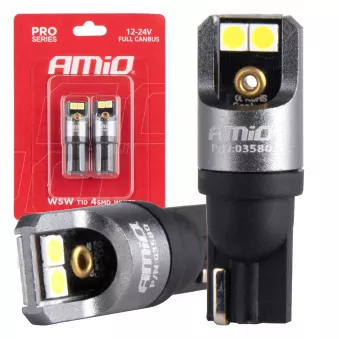 Ampoules LED FULL CANBUS PRO T10 W5W 4x3030 SMD blanches 12V 24V - AMIO 03580
