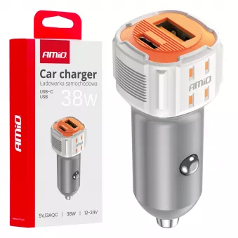 Chargeur de voiture USB-A + USB-C 38W - AMIO 03883
