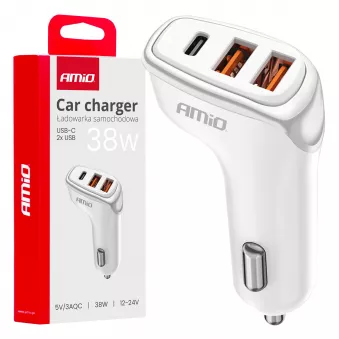 Chargeur de voiture 2x USB-A + USB-C 38W - AMIO 03886