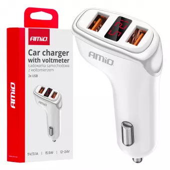 Chargeur de voiture 2x USB-A + voltmètre 3.1A - AMIO 03887