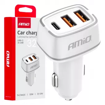 Chargeur de voiture 2x USB-A + USB-C 32W - AMIO 03890