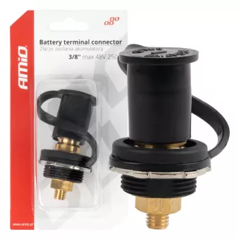 Connecteur d'alimentation de batterie noir négatif avec capuchon 3/8 M10 12V 24V 48V 250A - AMIO 03813