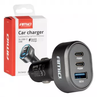 Chargeur de voiture rapide 85W QC3.0 PD65W PD20W 2x USB-C 1x USB-A - AMIO 04177