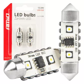 Ampoules LED CANBUS Festoon C5W 2SMD 3838 36mm Blanc 12V 24V - AMIO 04248