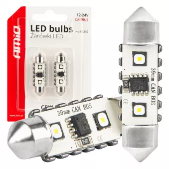 Ampoules LED CANBUS Festoon C5W 2SMD 3838 39mm Blanc 12V 24V - AMIO 04249