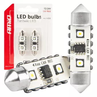 Ampoules LED CANBUS Festoon C5W 2SMD 3838 41mm Blanc 12V 24V - AMIO 04250