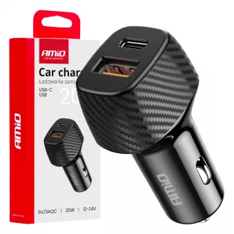 Chargeur de voiture QC+PD 20W USB-A + USB-C - AMIO 04282
