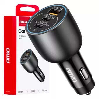 Chargeur de voiture 2x USB-C + USB-A 12V 24V 100W - AMIO 04371