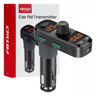 Émetteur FM voiture 2×USB-A 1×USB-C microSD 12V 24V - AMIO 04653