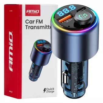 Émetteur FM voiture 1×USB-A 1×USB-C 12V 24V - AMIO 04655