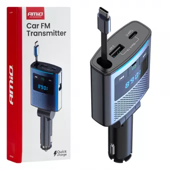 Émetteur FM de voiture 1×USB-A 1×USB-C 12V 24V - AMIO 04656