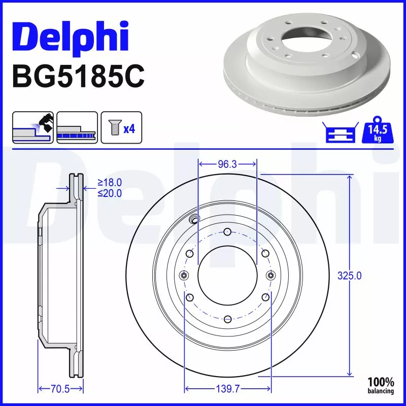 Jeu de 2 disques de frein arrière DELPHI BG5185C
