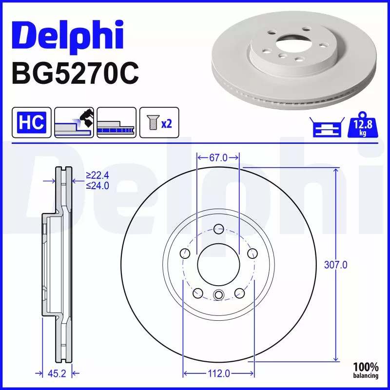 Jeu de 2 disques de frein avant DELPHI BG5270C