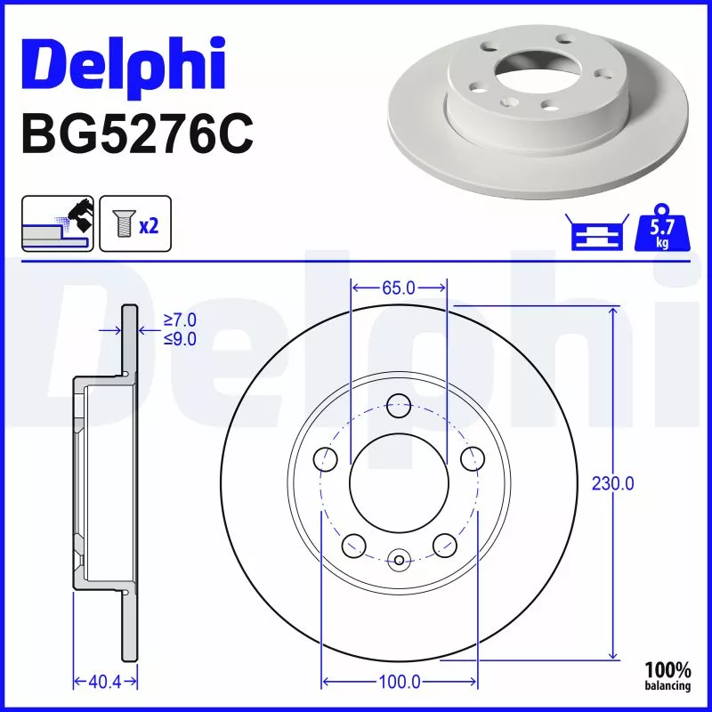 Jeu de 2 disques de frein arrière DELPHI BG5276C