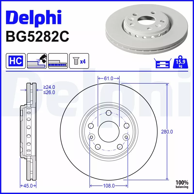 Jeu de 2 disques de frein avant DELPHI BG5282C