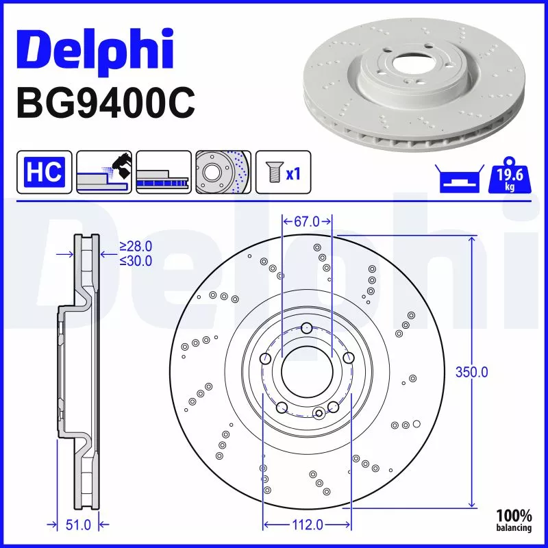 Jeu de 2 disques de frein avant DELPHI BG9400C